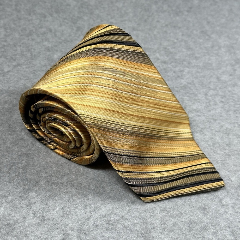Bugatti Silk Tie Gold Bronze Striped‎ Made USA Classic Width